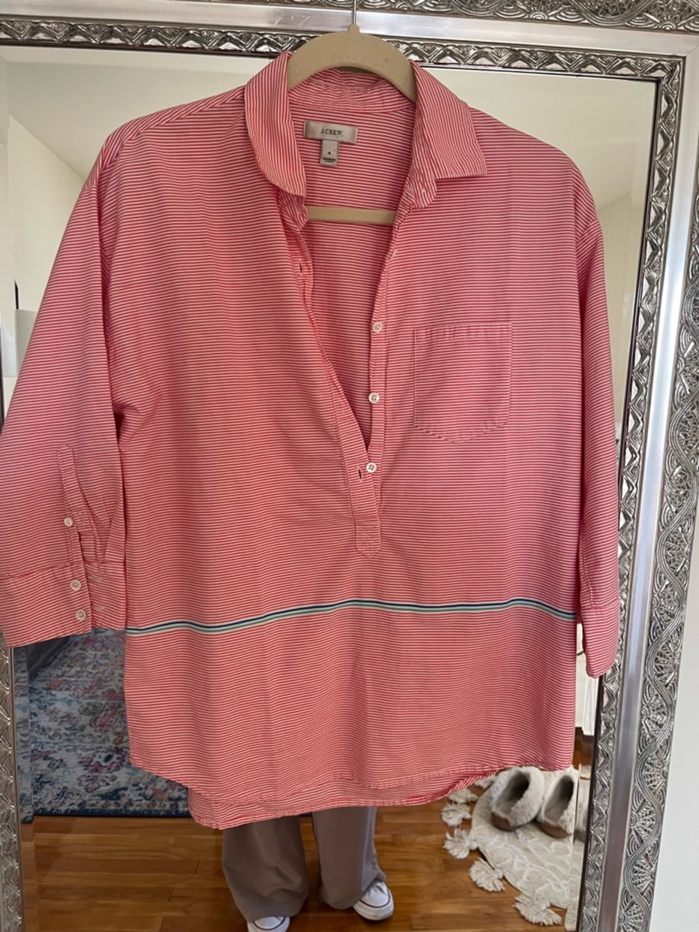 J. Crew Red and White Striped Shirt